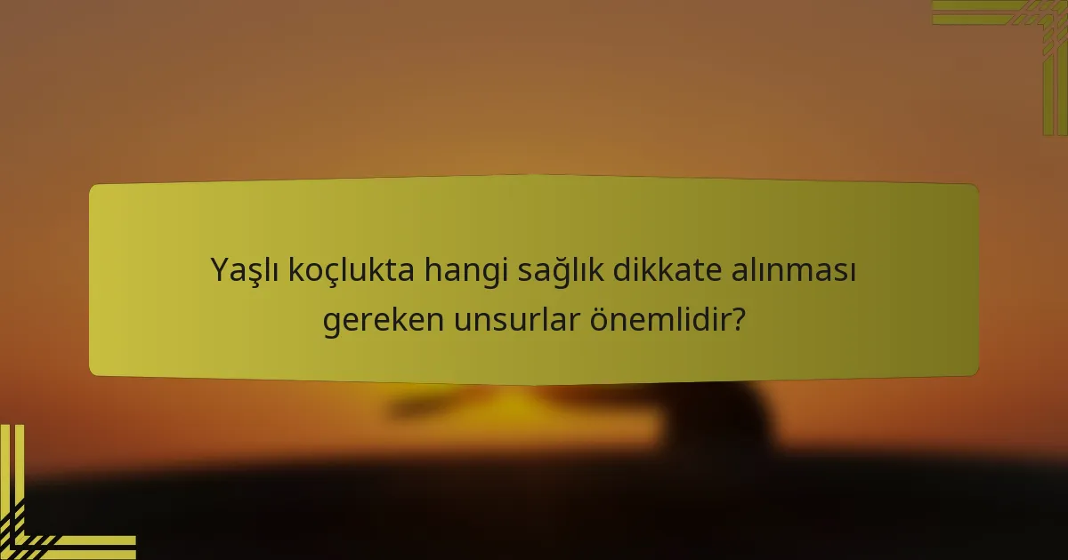 Yaşlı koçlukta hangi sağlık dikkate alınması gereken unsurlar önemlidir?